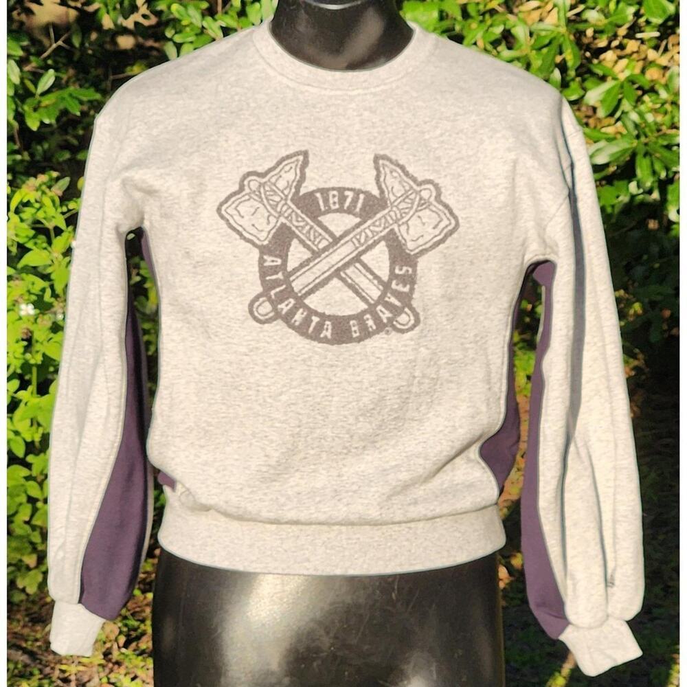 Atlanta Braves Sweatshirt Embroidered MLB Baseball Gray Pullover Men Women M L - Picture 6 of 7